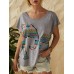 Elephant Print O-neck Short Sleeve Women Casual T-shirts