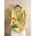 Flower Embroidery O-neck Short Sleeve Button Casual T-shirts For Women