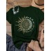 Sunflower Moon Print O-neck Short Sleeve Casual T-shirts For Women