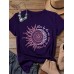 Sunflower Moon Print O-neck Short Sleeve Casual T-shirts For Women