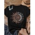 Sunflower Moon Print O-neck Short Sleeve Casual T-shirts For Women