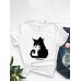 Women Cartoon Cat Letter Printed O-Neck Casual Short Sleeve T-Shirts