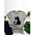 Women Cartoon Cat Letter Printed O-Neck Casual Short Sleeve T-Shirts