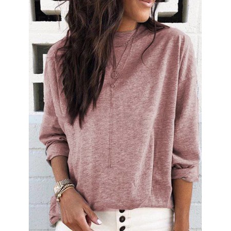 Women Casual Pure Color Long Sleeve T-Shirts