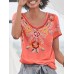 Women Ethnic Print Scoop Neck Short Sleeve Bohemian T-Shirts