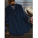 Women Solid Color Long Sleeve Button Pocket V-Neck Cotton Shirts