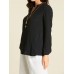 Women Solid Color Long Sleeve Button Pocket V-Neck Cotton Shirts