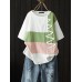 Women Striped Patchwork O-Neck Short Sleeve T-Shirts