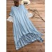 Daisy Print Patchwork O-neck Short Sleeve Loose Casual Midi Dress