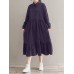 Women Corduroy CasualLace-up Ruffles Hem Loose Full Sleeve Mid-Calf Length Midi Dress