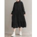 Women Corduroy CasualLace-up Ruffles Hem Loose Full Sleeve Mid-Calf Length Midi Dress