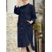 Women Corduroy Solid Moslem Style Collared Raglan Button Front High Low Dress