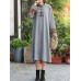 Women Embroidered Patchwork Frog Button Long Sleeve Retro Midi Dresses