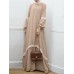 Women Lace Kaftan Tunic Solid Color Ankle Length Casual Midi Dresses