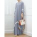 Women Lace Kaftan Tunic Solid Color Ankle Length Casual Midi Dresses