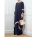 Women Lace Kaftan Tunic Solid Color Ankle Length Casual Midi Dresses