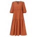 Women Lace up Solid Color Calf Length Drawstring Waist Midi Dresses