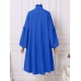 Women Puff Long Sleeve Pleated Ruffle Hem Solid Casual Banquet Midi Dress