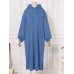 Women Puff Sleeve Solid Color Split Side Pockets Hooded Maxi Length Loose Drawstring Midi Dresses