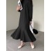 Women Solid Color Sweatshirt Dress Ruffle Puff Sleeve Calf Length O-Neck Midi Dresses