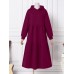 Women Thick Loose Pleat Sweatshirt Calf Length Division Casual Midi Dresses