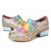 Bohemian Bloom Polychromatic Embossed Flower Splicing Floral Genuine Leather Pumps