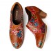 Leather Floral Splicing Stitching Zipper Chunky Heel Pumps Dress Shoes