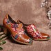 Leather Floral Splicing Stitching Zipper Chunky Heel Pumps Dress Shoes