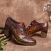 Leather Plaid Beaded Floral Elastic Strings Block Heel Pumps Dress Shoes