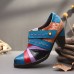 Retro Fancy Embossed Pattern Genuine Leather Splicing Stylish Casual Pumps