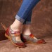 Retro Flowers Pattern Genuine Leather Splicing Striped Pattern Hook Loop Pumps