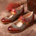 Retro Flowers Pattern Genuine Leather Splicing Striped Pattern Hook Loop Pumps