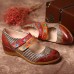 Retro Flowers Pattern Genuine Leather Splicing Striped Pattern Hook Loop Pumps