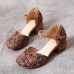 Retro Leather Embossed Floral Buckle Ankle Strap Block Heel D'orsay Pumps