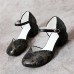 Retro Leather Embossed Floral Buckle Ankle Strap Block Heel D'orsay Pumps