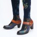 Retro Painting Style Flower Decorated Delicate Buckle Genuine Leather Pumps