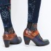 Retro Painting Style Flower Decorated Delicate Buckle Genuine Leather Pumps