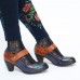 Retro Painting Style Flower Decorated Delicate Buckle Genuine Leather Pumps