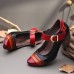 Retro Splicing Metal Buckle Strap Genuine Leather Easy To Match Comfy Pumps