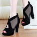 Women Casual Corduroy Chunky Heel Peep-toe Pumps Shoes