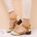 Women Flower Pattern D'Orsay Round Toe Ankle Strap Comfy Casual Heels Pumps