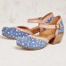 Women Polka Dot Round Toe Ankle Strap Block Heel Casual Comfy Heels Pumps