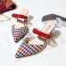 Women Retro Elegant Lattice Pattern Pointed Toe Backless Cone Heel Shoes