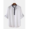 Mens 100% Cotton Stand Collar Three Quarter Sleeve Casual Henley Shirts