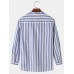 Mens Basic Striped Cotton High Low Hem Stand Collar Casual Long Sleeve Henley Shirts