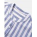 Mens Basic Striped Cotton High Low Hem Stand Collar Casual Long Sleeve Henley Shirts